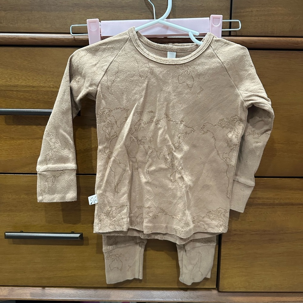 Childhoods Kids Beige Long Sleeve Map Print Set, Size 2T